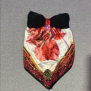 Floral Strapless Top with Red and Black Accents